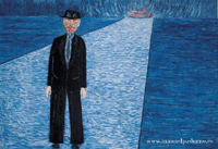 N&oacute;mada mar&iacute;timo. La nave pasa - 1988. Acr&iacute;lico sobre lienzo. 200x287 cms. Tr&iacute;ptico de Don Domingo Rivero
