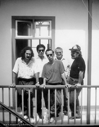 Carlos &Aacute;lvarez, Joaqu&iacute;n Ma&ntilde;oso, Morgan Hern&aacute;ndez, Manuel Padorno y Luis Sosa, componentes de Nocturna Free en Punta Brava, 1989.