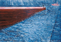 N&oacute;mada mar&iacute;timo. Don Domingo ve la nave - 1988. Acr&iacute;lico sobre lienzo. 200 x 287 cm. Tr&iacute;ptico de Don Domingo Rivero